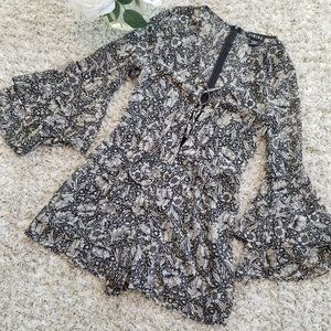 Black & Tan Floral Boho Long Sleeve Shorts Romper